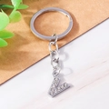 Sparkling silver metal letter V keychain with clear rhinestones for handbags - Letter V(YZ408V)