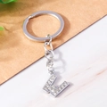 Silver metal letter W keychain accessory with sparkling rhinestones for handbags - Letter W(YZ408W)
