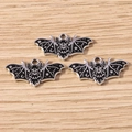 Three DIY black enamel bat pendants with silver moon and star patterns for jewelry making - Star Moon Bat (YD1925) / 10 Pieces Pack