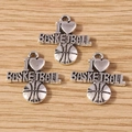 Macro detail of antique silver basketball charms with heart and letter engravings - Basketball / 10 Pieces Pack