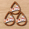 Water drop wooden Christmas charms with snowman reindeer and gift box patterns - Snowman and Elk (YQ700) / 10 Pieces Pack