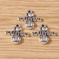 Detail of silver alloy I Love Volleyball sports pendants with 3D ball design on wood - Volleyball / 10 Pieces Pack