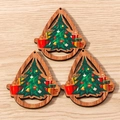 Three teardrop wooden Christmas earrings featuring hollow tree and gift box designs - Christmas Tree and Gift Box (YQ701) / 10 Pieces Pack