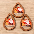 Pack de tres colgantes de madera en forma de gota con dibujos de Papá Noel y renos - Papá Noel y dos Alces (YQ704) / Paquete de 10