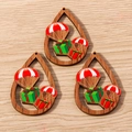 Colgantes de madera en forma de gota con motivos navideños pintados a mano - Paracaídas y Caja de Regalo (YQ705) / Paquete de 10