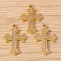 Vintage gold cross pendants with sparkling rhinestones for jewelry making DIY - 10 Pieces Pack / Gold