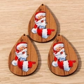 Lote de 3 colgantes navideños de madera en forma de gota con motivos de Papá Noel - Cabeza de Papá Noel (YQ707) / Paquete de 10