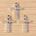Three silver cross pendants with infinity symbol and rhinestones on wood surface - Infinity Symbol Cross / 10 Pieces Pack / Silver