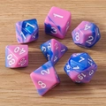 Macro shot of pink and blue nebula polyhedral dice set on light wood background - 7-Pack Set / Purple Pink