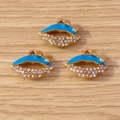 Gouden liphangers van legering met blauw emaille, fonkelende strass-steentjes en hangogen - 10 Stuks Verpakking / Blauw
