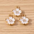 Floral cherry blossom pendants with white petals and gold trim for jewelry making - 10 Pieces Pack / White