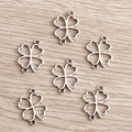 Retro silver plated clover leaf hollow alloy pendants for DIY jewelry making - Silver