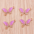 Confezione da 10 ciondoli a farfalla in smalto viola con placcatura in oro rosa e cristalli - Smalto Viola Strass (YD1266viola)