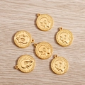 Lot de six pendentifs pièces dorées avec portraits en relief pour la création de bijoux DIY - Style de Portrait de Monnaie Géométrique Vintage (482) / 10 Pièces/Paquet / Or