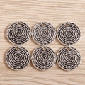 Set of six vintage silver plated round twisted metal charms for DIY jewelry making - Antique Silver