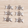 Vorteilspackung Vintage-Legierungsanhänger Dreifaltige Göttin mit Pentagramm für DIY - Silber