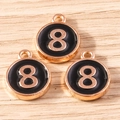 Three pieces of rose gold and black enamel number 8 round alloy pendants for DIY jewelry - 10 Pieces Pack / Black Number 8 (YD1814heise8)