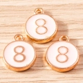 Three rose gold number 8 round alloy charms with white enamel for DIY jewelry making - 10 Pieces Pack / Pink Number 8 (YD1814fense8)