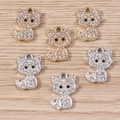 Cartoon cat jewelry pendants in gold and silver plating with white rhinestones for DIY crafts - Multicolor