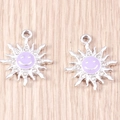 Silver alloy sun flower charms with purple smiley face and rhinestones for DIY jewelry - Sun Smiley Face (YD1333) / 10 Pieces Pack / Silver Purple