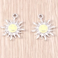 DIY sunflower charms with yellow oil drop smiley face and rhinestone accents - Sun Smiley Face (YD1333) / 10 Pieces Pack / Silver & Yellow