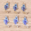 Set of koi fish charms in gold and silver finish with blue enamel for DIY jewelry making - 10 Pieces Pack / Multicolor