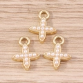 Golden cross pendants with white pearls for DIY jewelry making on wooden background - 10 Pieces/Pack / Gold Artificial Pearl Style (YD1472zhenzhu)