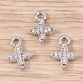 Silver flower cross pendants with sparkling zircons on light wood background - 10 Pieces/Pack / Silver Rhinestone Style (YD1472yinse)