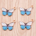 Blue and white butterfly charms in metal alloy for DIY jewelry and keychains - White and Blue Enamel (YD1263bailan)