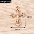 Detail view of 26x18mm gold cross pendant with crystal inlay and technical measurements - Gold Cross (YD1488) / 10 Pieces Pack