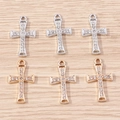 Set of 10 gold and silver alloy cross pendants with sparkling rhinestones for DIY jewelry - Mixed Color Cross (YD1494)