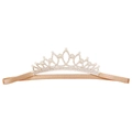 Champagnerfarbenes elastisches Haarband mit glitzernder Strasskrone und weißen Perlen - Gold Stil (MB6756)