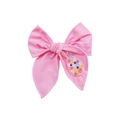 Pink fabric bow hair clip with colorful embroidered egg pattern for girls - Dark Pink Rabbit