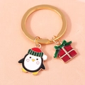 Porte-clés de Noël avec anneau doré, pendentif pingouin mignon et boîte cadeau rouge - Style Pingouin Boîte Cadeau (YZ137)