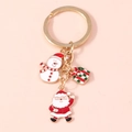 Porte-clés de Noël doré avec pendentifs émaillés du Père Noël et d'un bonhomme de neige - Ensemble de Noël Trois Pièces (YZ138)