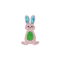 Pink glitter Easter bunny hair clip with blue and green fabric accents for girls - Pink Standing Bunny Style(MC6779)