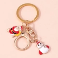 Porte-clés de Noël doré avec pendentifs émaillés du Père Noël et bonhomme de neige - Père Noël Et Bonhomme De Neige Version Strass (YZ139)