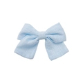 Handmade light blue linen bow hair clip for girls with a rustic cotton fabric texture - Light Blue