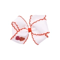 White grosgrain bow hair clip with red scalloped edges and glittery hearts decoration - White with Red Edge