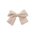 Classic beige linen fabric bow hair clip for girls with a natural woven texture - Khaki