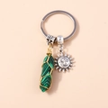 Green hexagonal malachite crystal keychain with wire wrap and sun moon charm - Malachite Sun Moon Style (YZ194lvse)