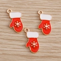 Three red Christmas glove pendants with gold snowflakes on a light wood background - 10 Pieces Pack / Red