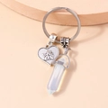 Keychain with silver angel heart pendant and white opal hexagonal crystal stone - White Heart Angel (YZ194aixin)