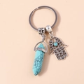 Vintage Hamsa Hand and turquoise hexagonal column stone keychain pendant accessory - Hamsa Hand Turquoise (YZ194shouzhang)