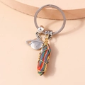 Bohemian key ring with a planet charm and a colorful striped hexagonal crystal pendant - Saturn Ring Colorful Stone (YZ194xingqiu)