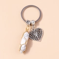 White turquoise hexagonal prism keychain with silver butterfly heart pendant charm - White Turquoise Butterfly Heart (YZ194dalishi)