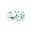 Baby elastisches Haarband mit großer weißer Schleife und Kleeblatt für St. Patrick's Day - Einzelnes Kleeblatt Druck Stil / Weiß (MB6856)