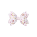 Glitzernder rosa und regenbogenfarben bedruckter dreischichtiger Schleifenclip - Rosa Regenbogen Wolken (MC6790)