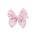 Pink fabric bow hair clip with cute bunny embroidery and stitched edges for girls - Light Pink Rabbit
