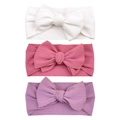 Three-pack of ribbed knit baby headbands with large bows in white, pink, and purple colors - White/Dusty Pink/Light Purple Style (MS6847)